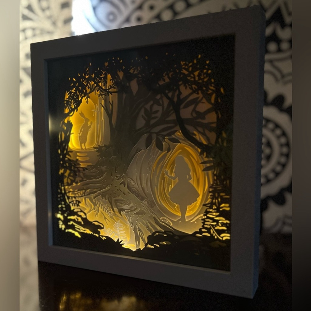 Handcrafted - 8”‎ x 8” Alice in Wonderland Shadow Box - Light Up - Unique Gift - Picture 5 of 11